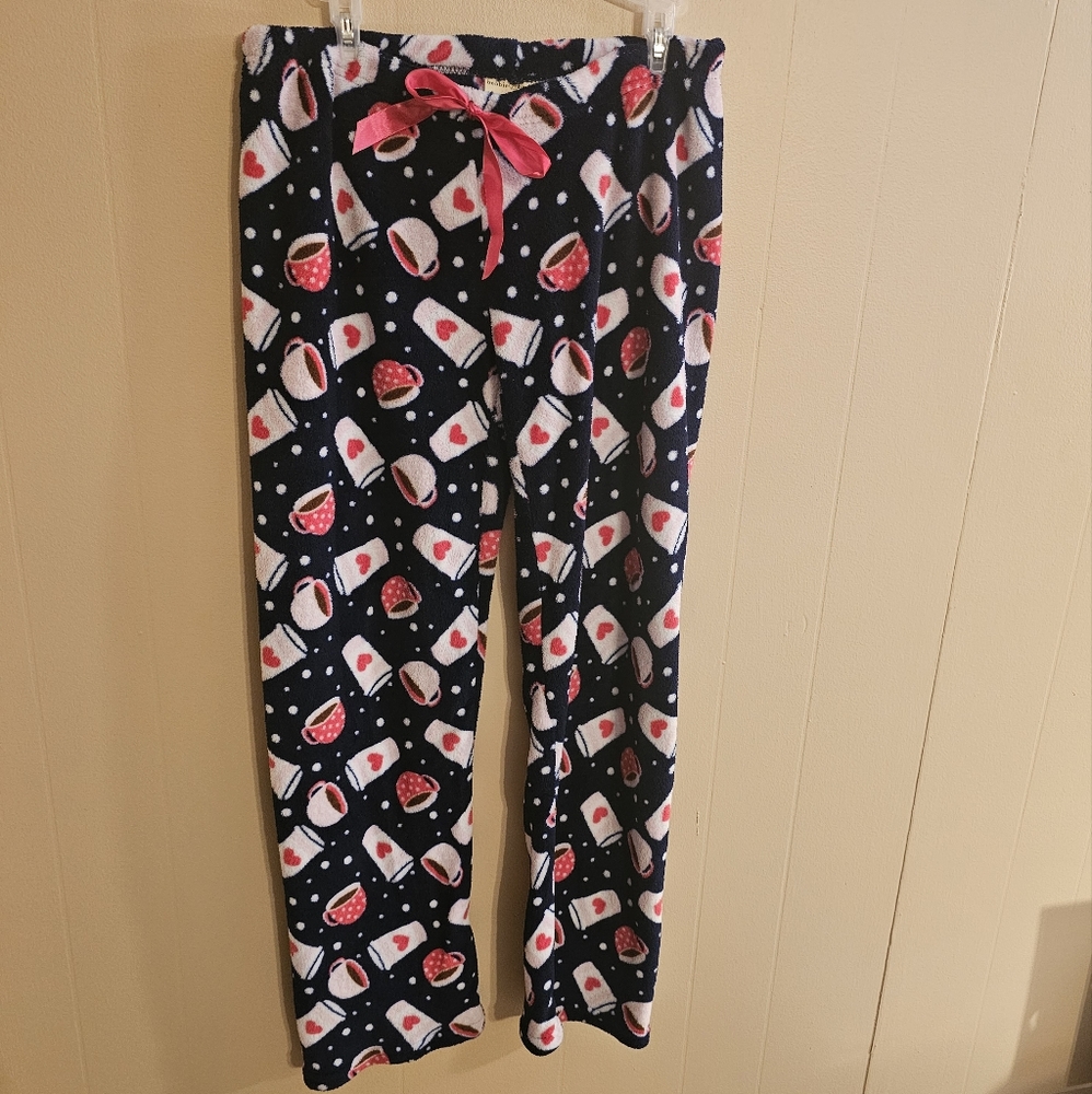 Bobbie Brooks Medium Fuzzy Blue and Pink Coffee Pajama Pants